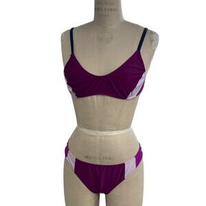 Xirena Swim Triangle Bikini Set Purple Colorblock Womens Large Made in USA
